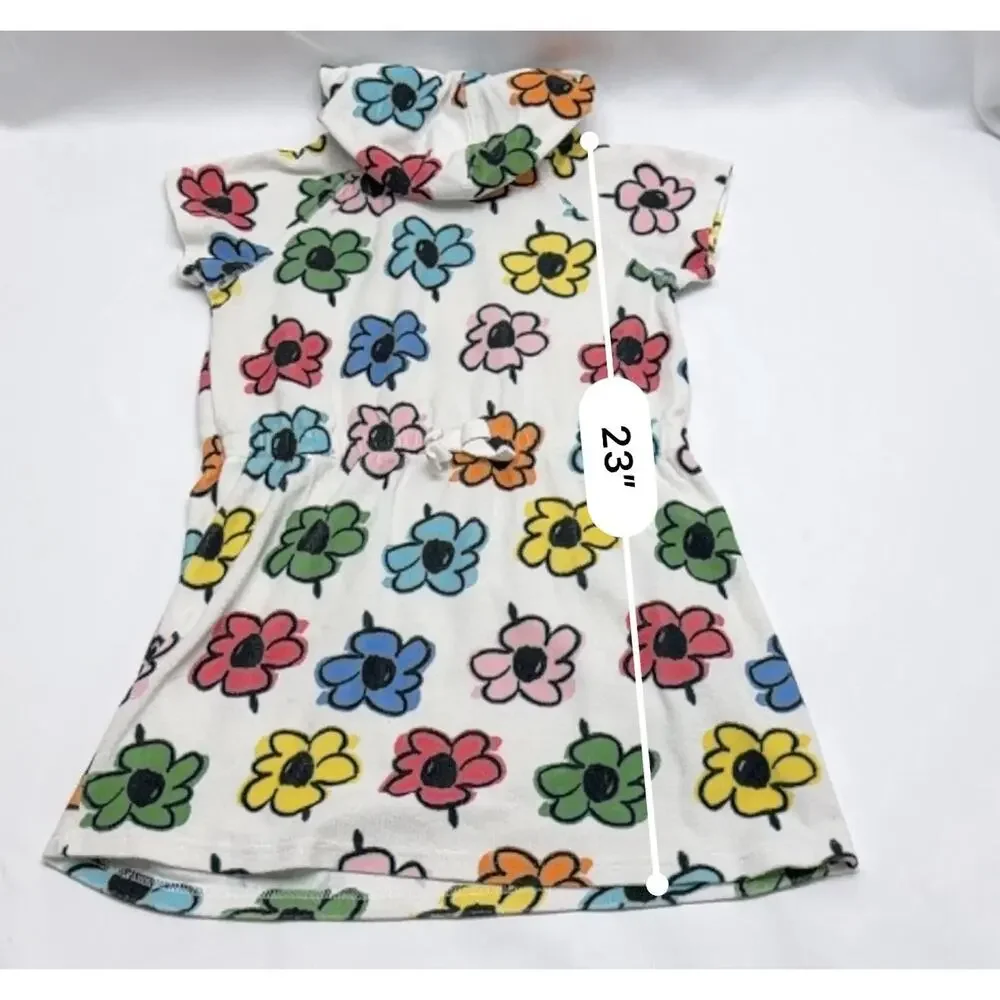 Terry Cloth Swim Cover Hanna Anderson White Floral Hooded Beach Dress Size 6-7